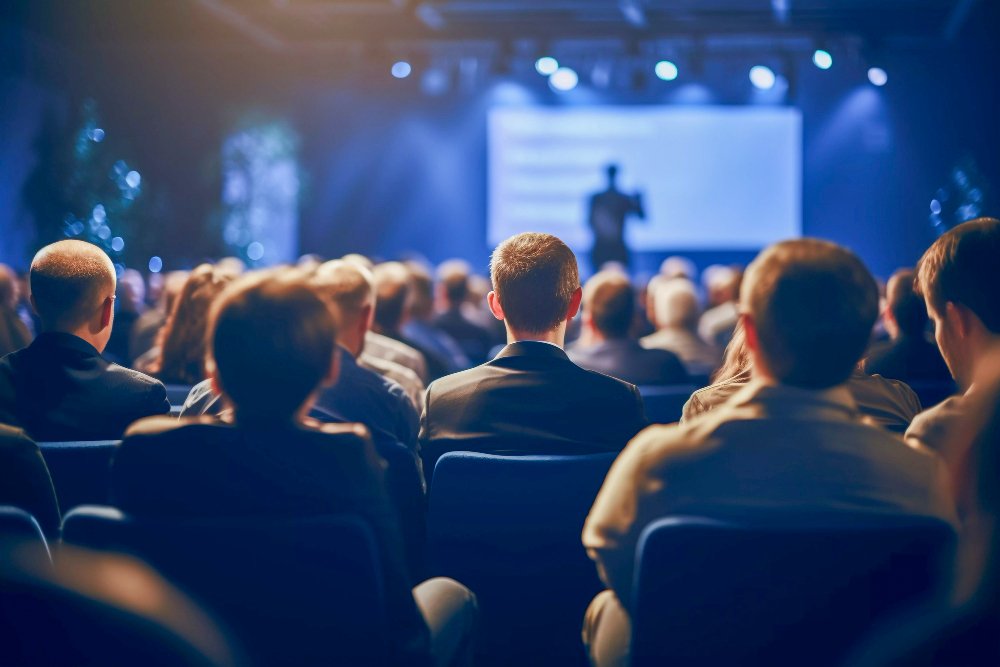 colloque avec personnes écoutant un discours dans une salle